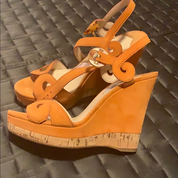 Prada orange suede platform sandals. - Picture 3 of 7
